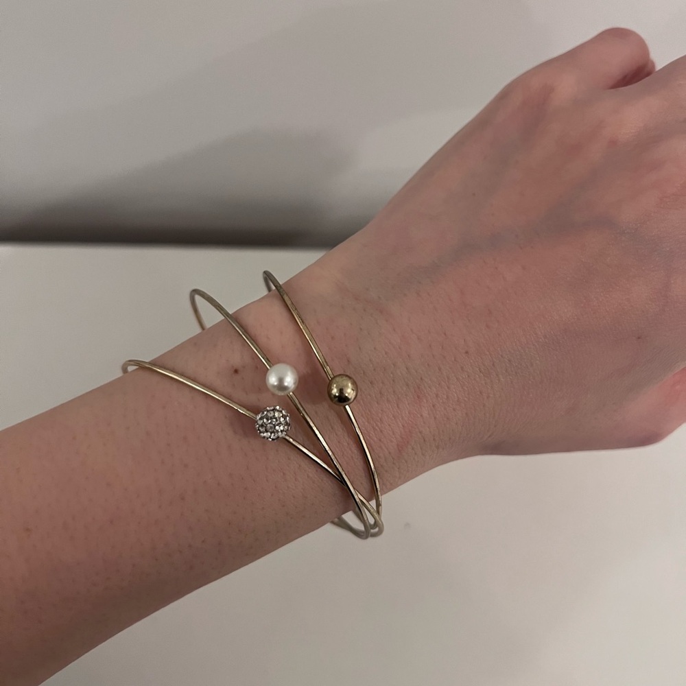 NEW Pearl and Crystal Ball Open Bangle Bracelet Sets